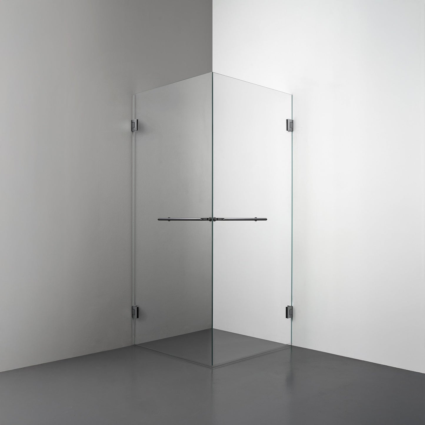 ROOH R4 Duschhörna Dörr + Dörr i extraklart glas med beslag i svart krom och towelbar