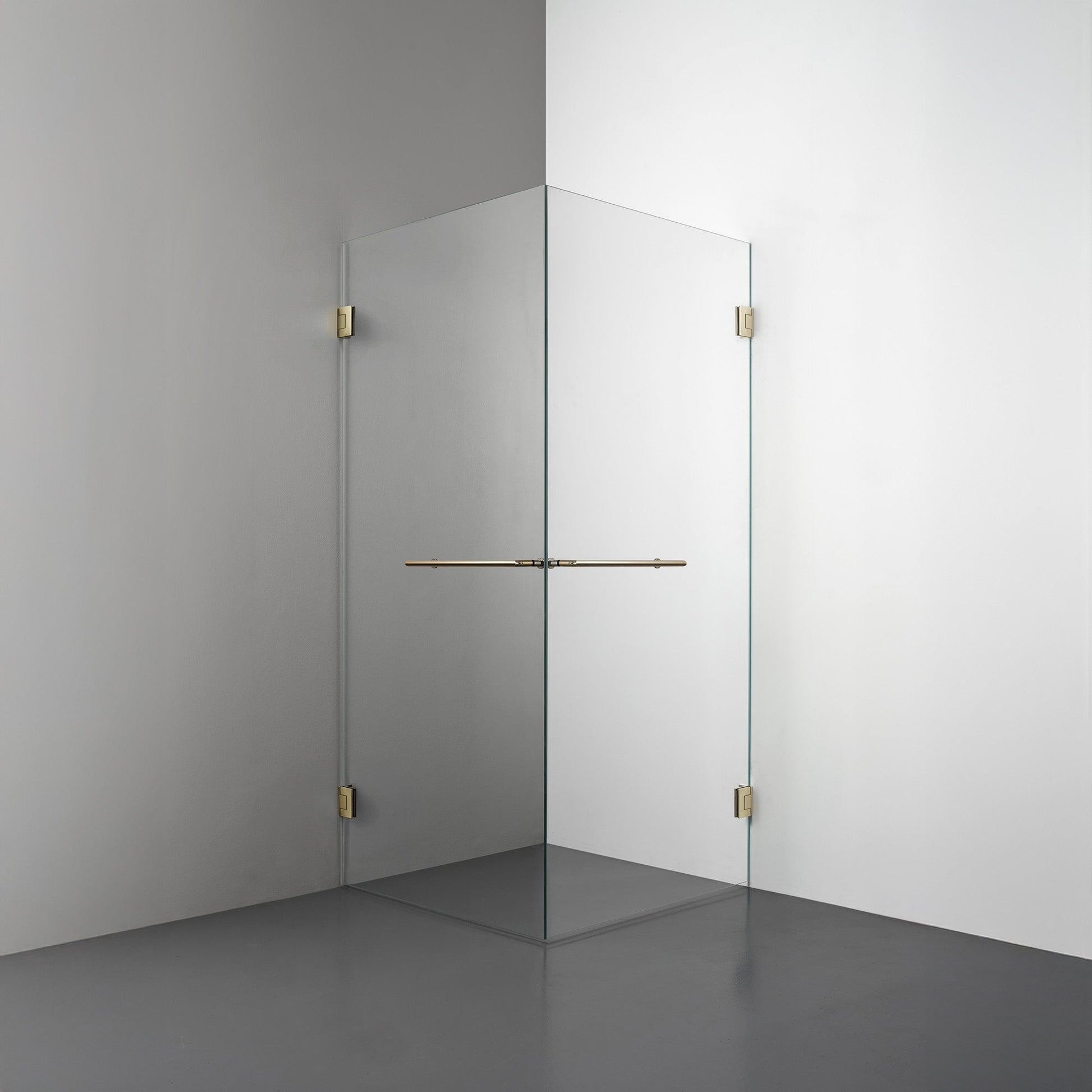 ROOH R4 Duschhörna Dörr + Dörr i extraklart glas med beslag i honungsguld och towelbar
