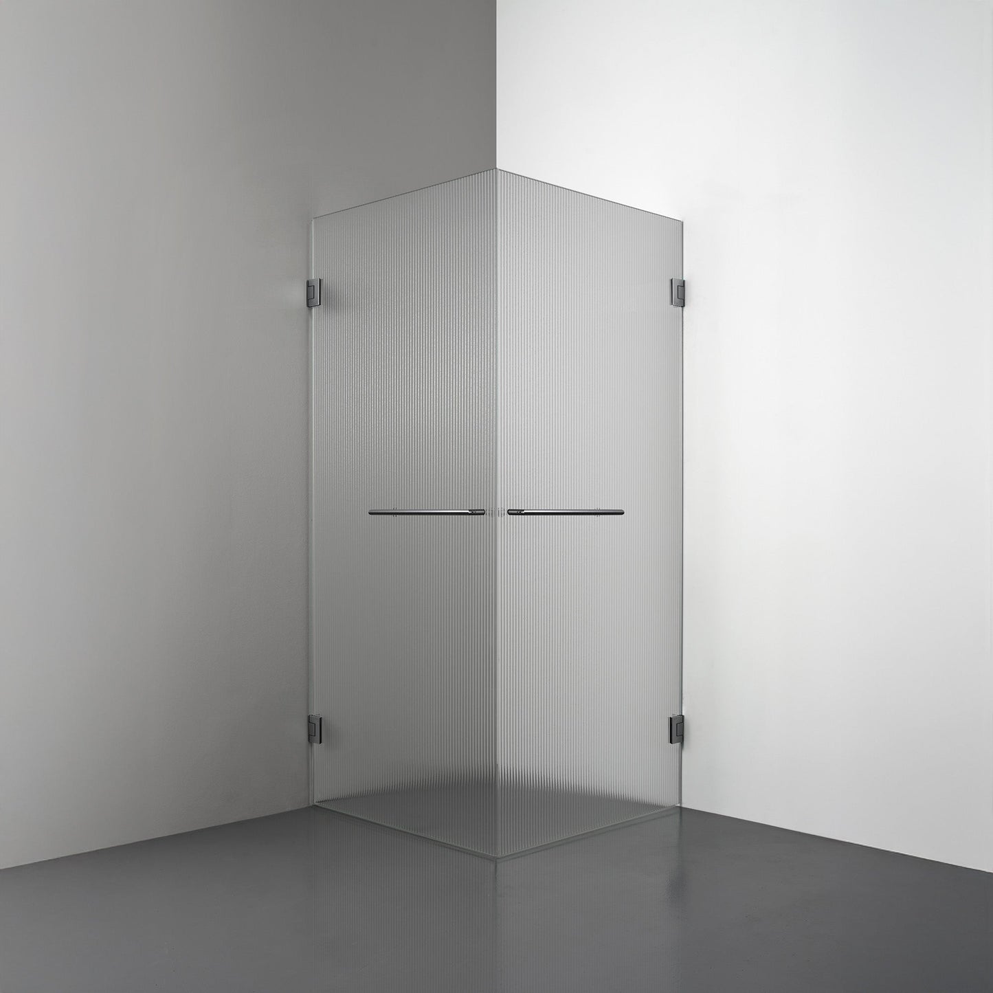 ROOH R4 Duschhörna Dörr + Dörr i räfflat glas med beslag i svart krom och towelbar