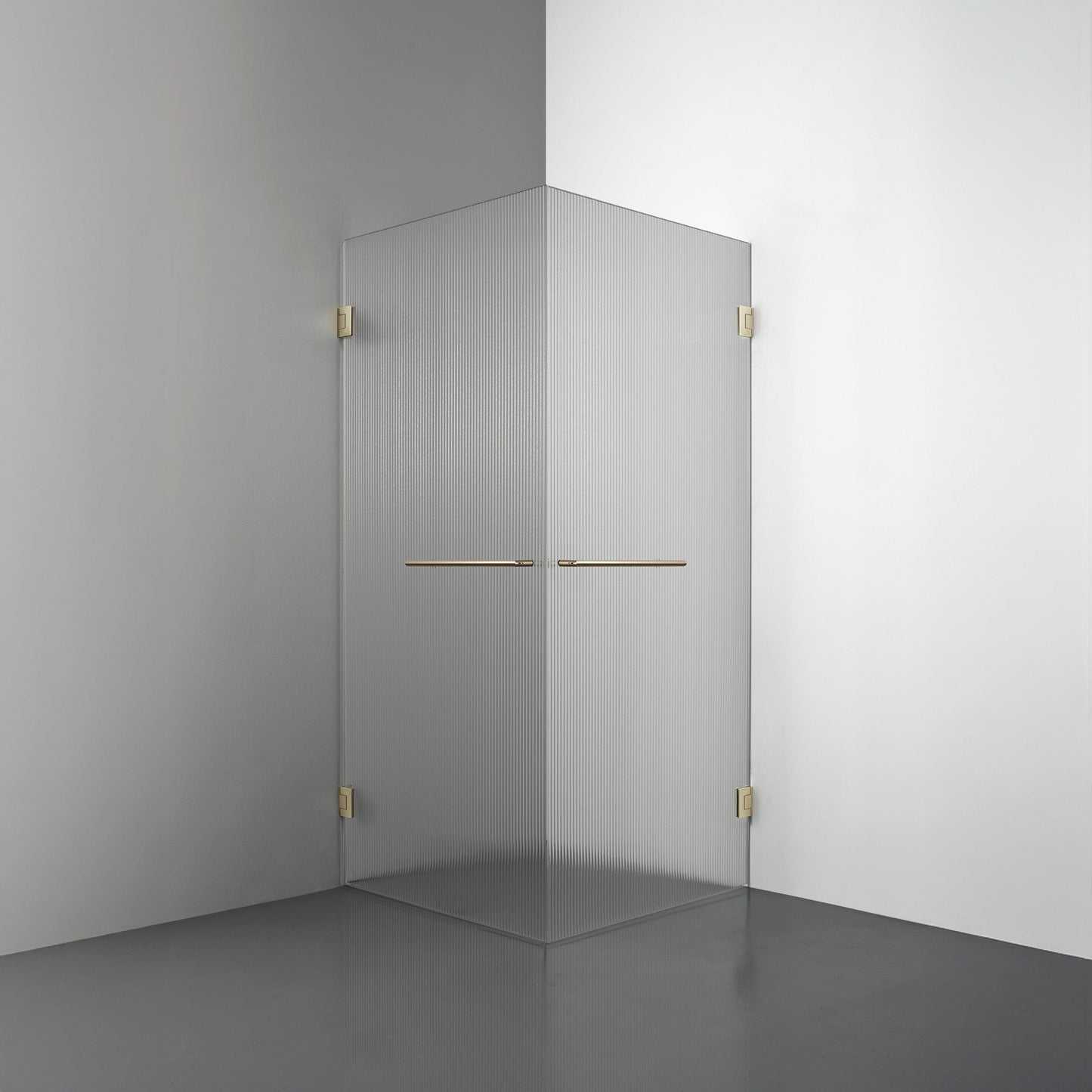 ROOH R4 Duschhörna Dörr + Dörr i räfflat glas med beslag i honungsguld och towelbar