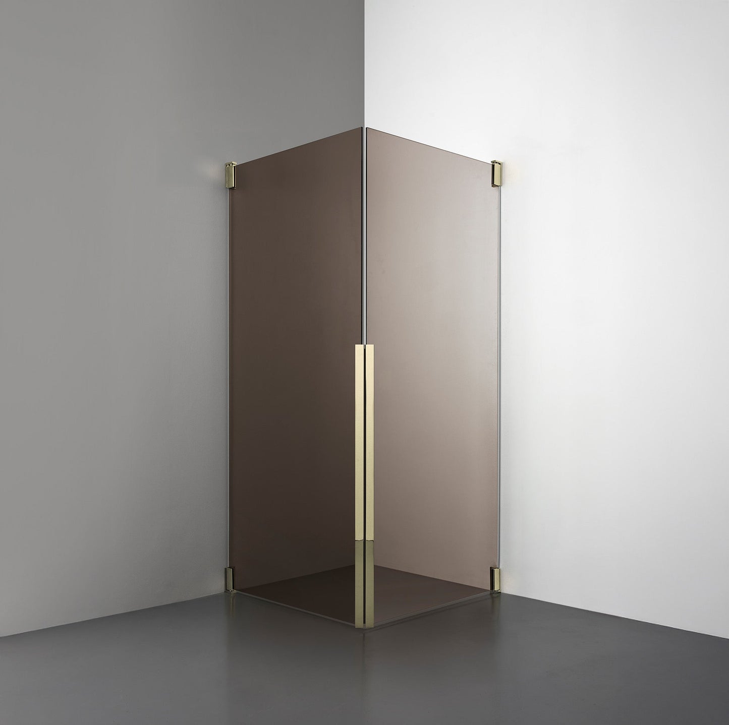 ROOH R2 Duschhörna Dörr + Dörr i bruntonat glas med beslag i honungsguld