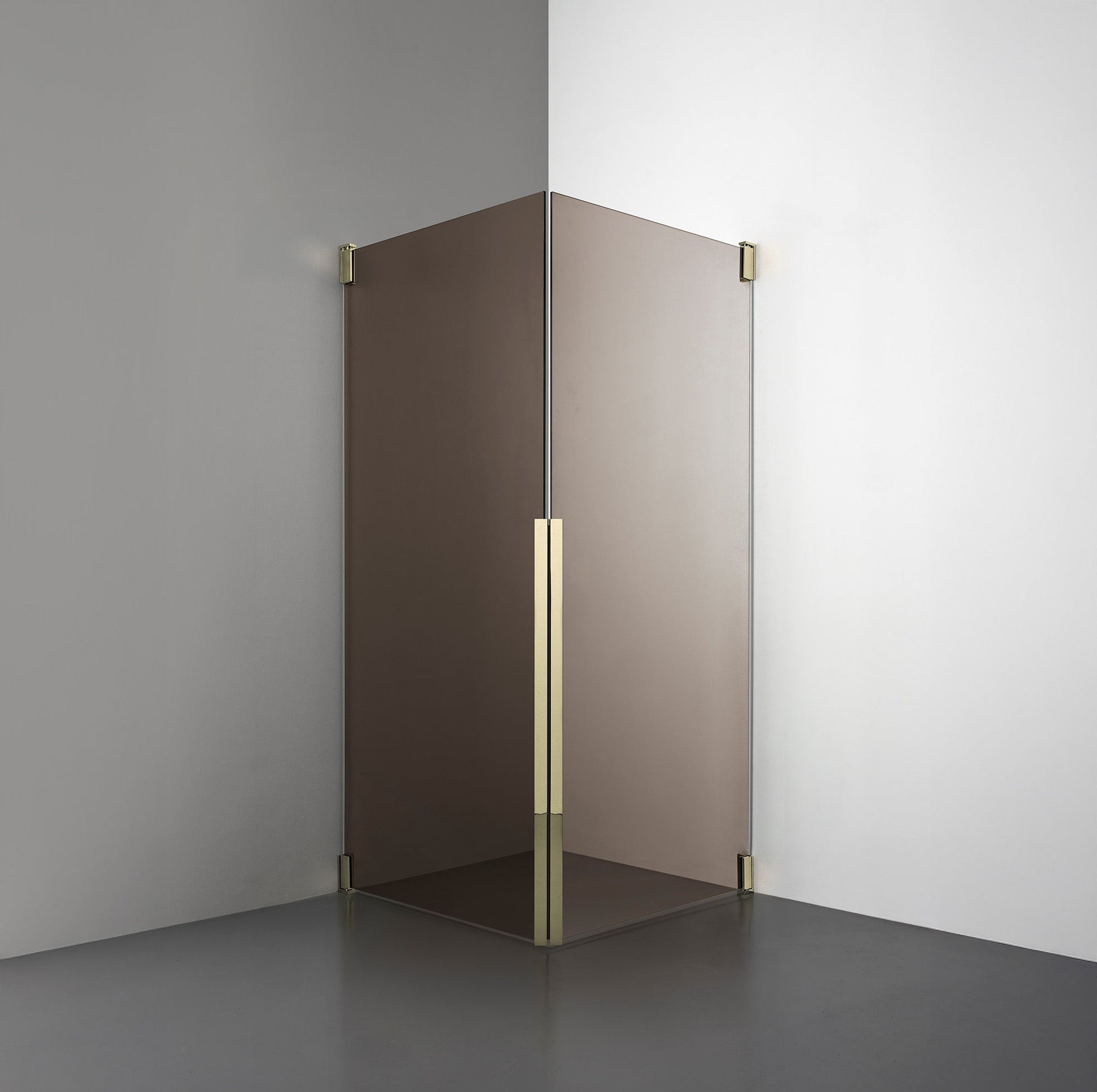 ROOH R2 Duschhörna Dörr + Dörr i bruntonat glas med beslag i honungsguld