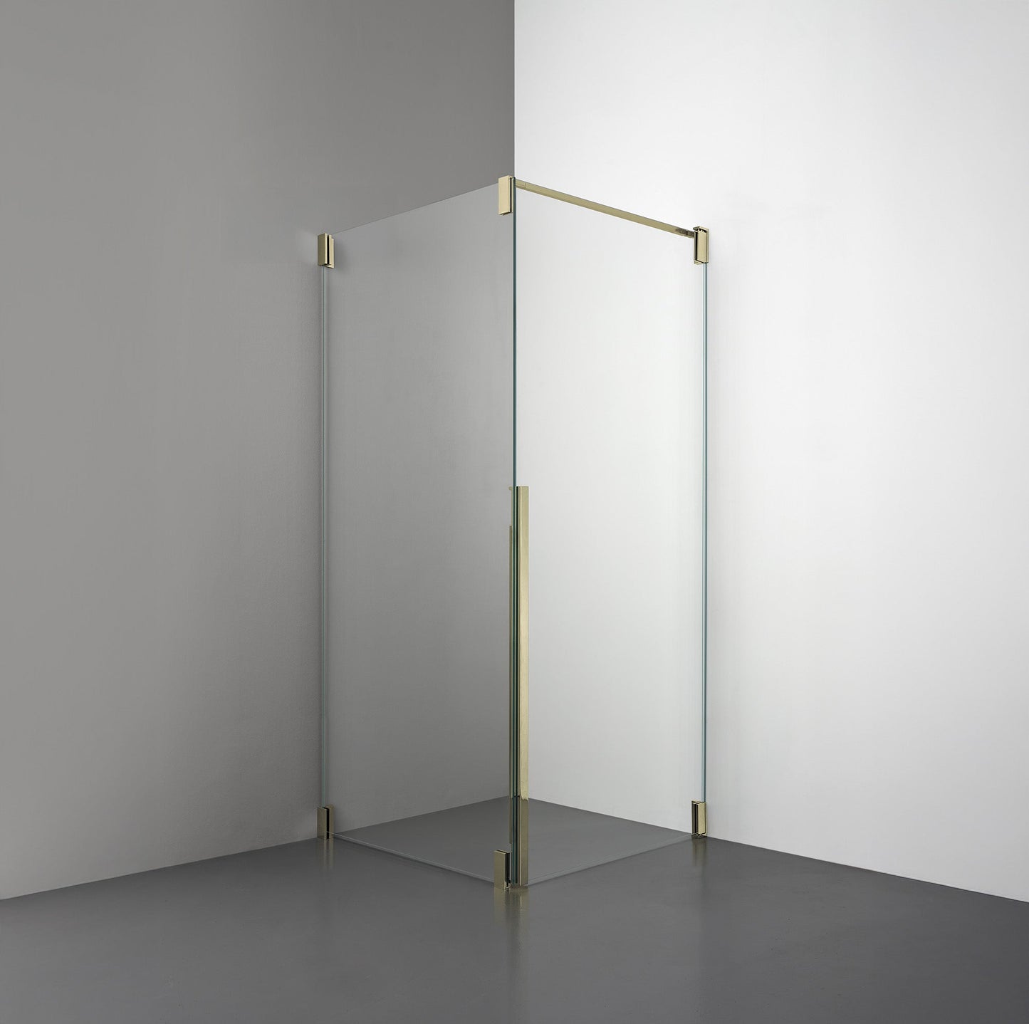 ROOH R2 Duschhörna Dörr + Vägg i extraklart glas med beslag i honungsguld, högerhängd