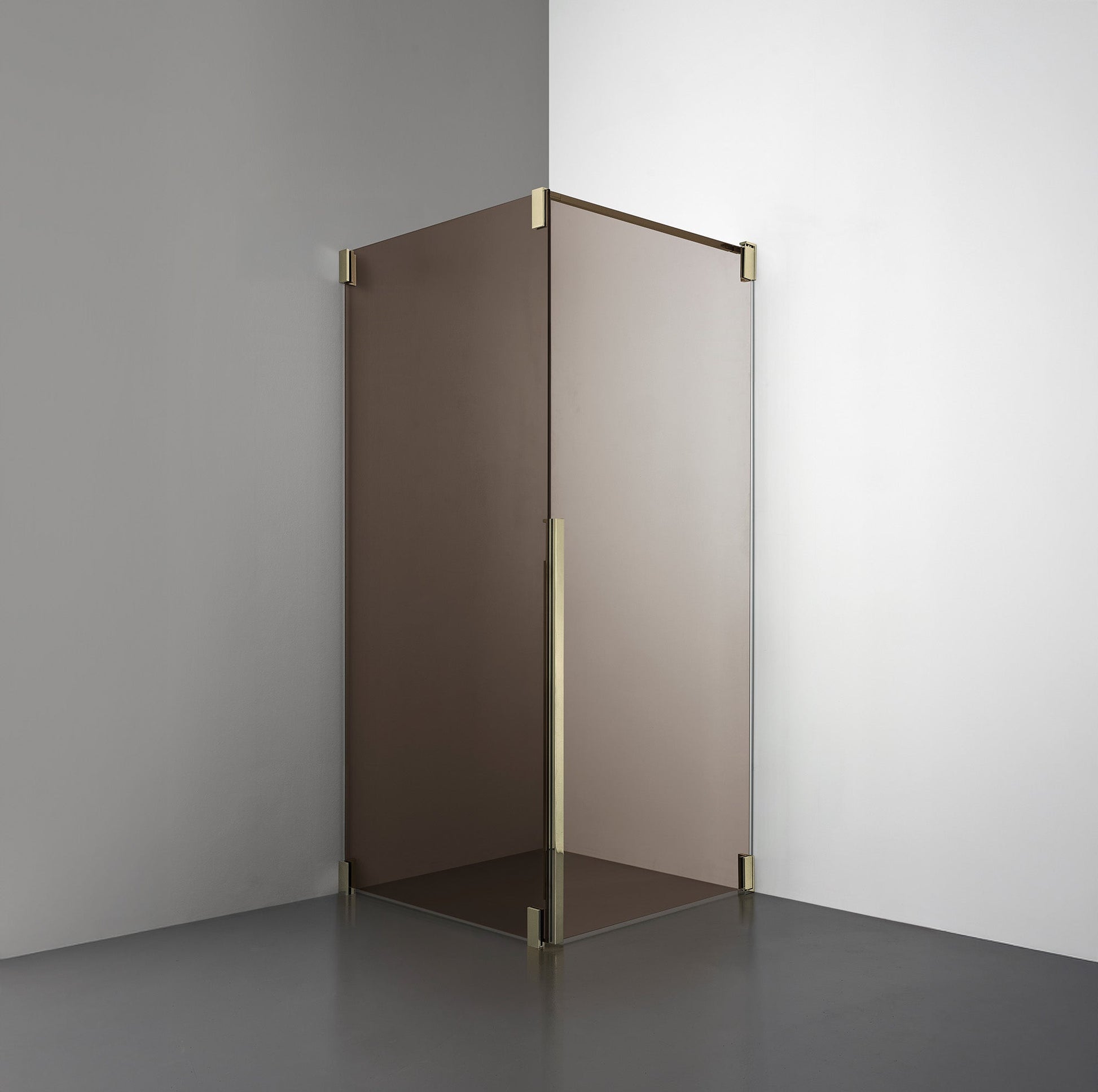 ROOH R2 Duschhörna Dörr + Vägg i bruntonat glas med beslag i honungsguld, högerhängd