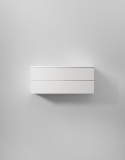 INR Kommod Core Grip 120 – Pure White, 2 Lådor, visad med tvättställ Soft 120 (art.nr 378516; tvättställ säljs separat). Bild: INR