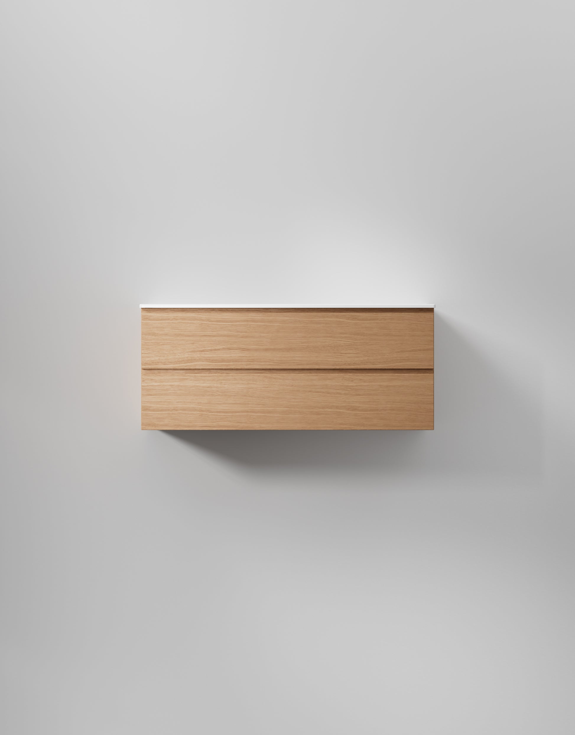 INR Kommod Core Grip 120 – Natural Oak, 2 Lådor, visad med tvättställ Soft 120 (art.nr 378534; tvättställ säljs separat). Bild: INR