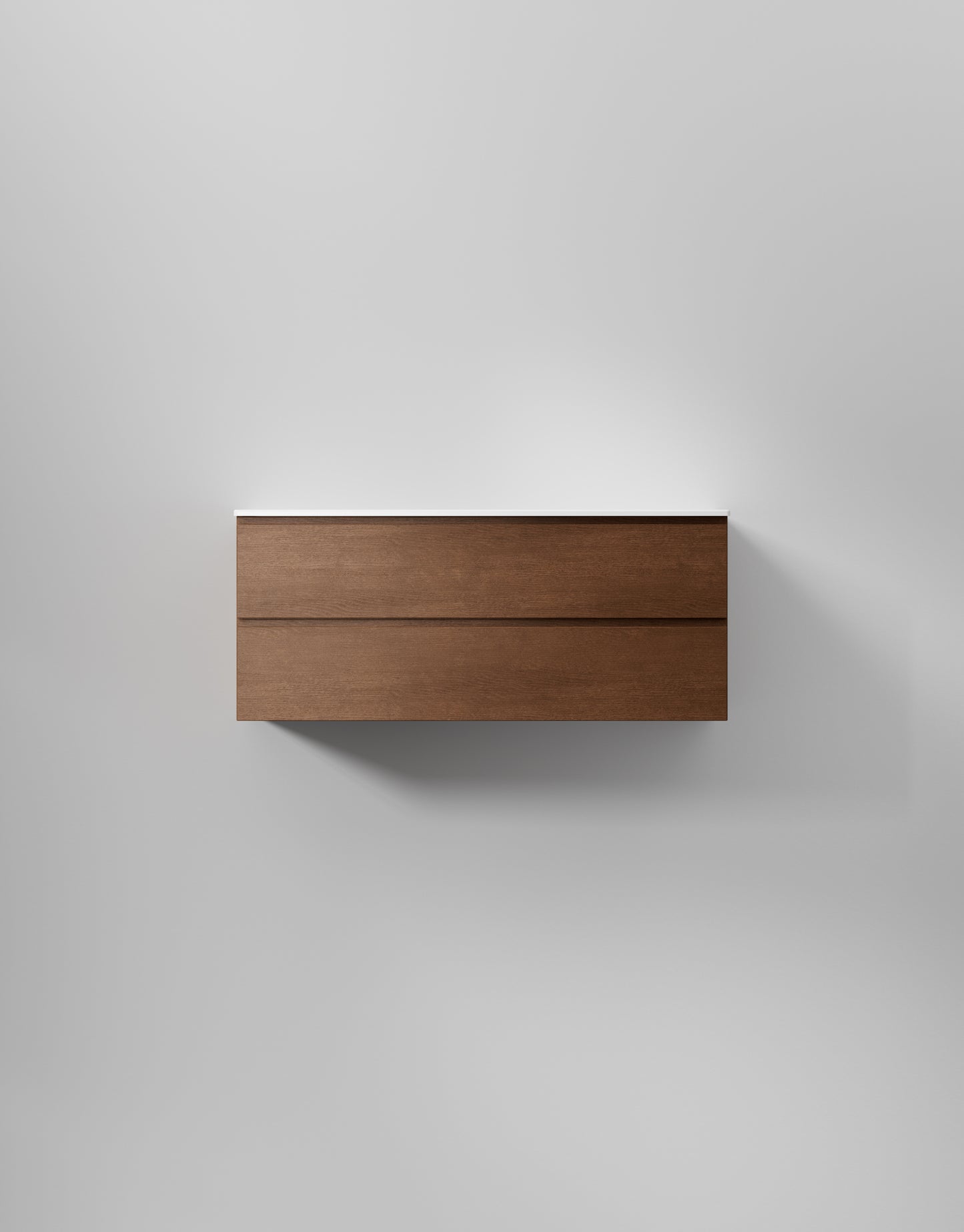 INR Kommod Core Grip 120 – Dark Oak, 2 Lådor, visad med tvättställ Soft 120 (art.nr 378538; tvättställ säljs separat). Bild: INR