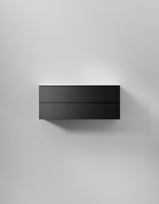 INR Kommod Core Grip 120 – Black Oak, 2 Lådor, visad med tvättställ Soft 120 (art.nr 378539; tvättställ säljs separat). Bild: INR