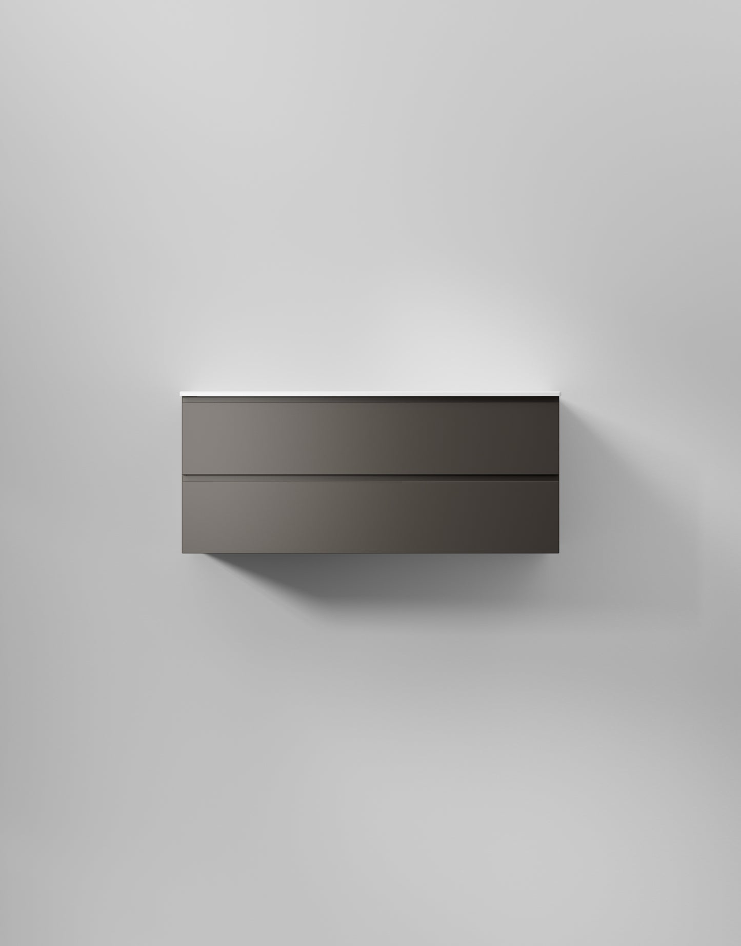 INR Kommod Core Grip 120 – Carbon Grey, 2 Lådor, visad med tvättställ Soft 120 (art.nr 378553; tvättställ säljs separat). Bild: INR