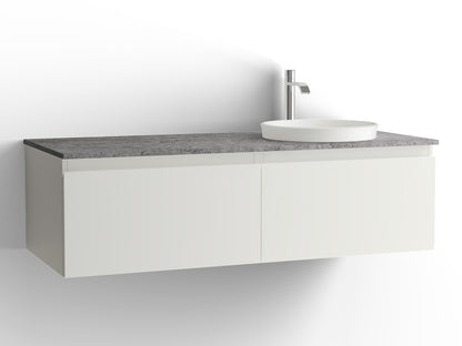 Vedum Flow kommod 1200 med 2 lådor i vit, visad med tvättställ Zone 1205