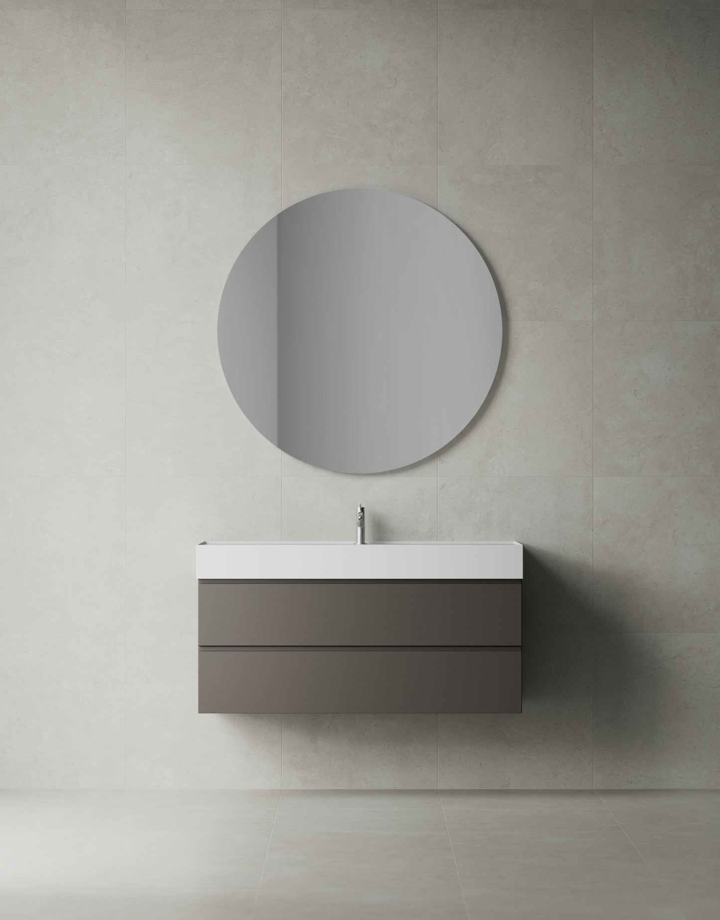 Inspiration: Core Grip 120 i Carbon Grey med tvättställ Sharp och Stenvide Fog 60x60. Tvättställ, bänkskiva och övrig inredning säljs separat. Bild: INR
