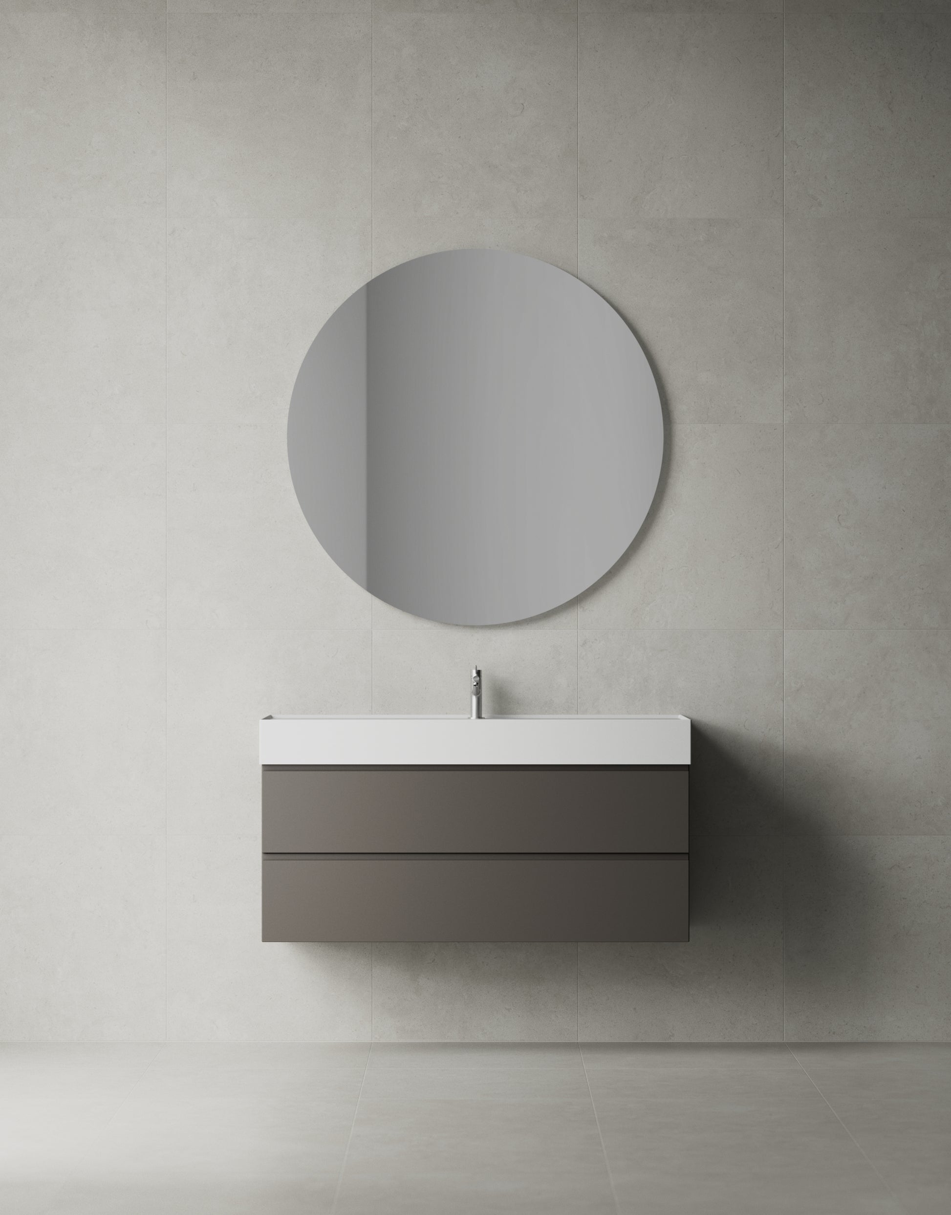 Inspiration: Core Grip 120 i Carbon Grey med tvättställ Sharp och Stenvide Fog 60x60. Tvättställ, bänkskiva och övrig inredning säljs separat. Bild: INR