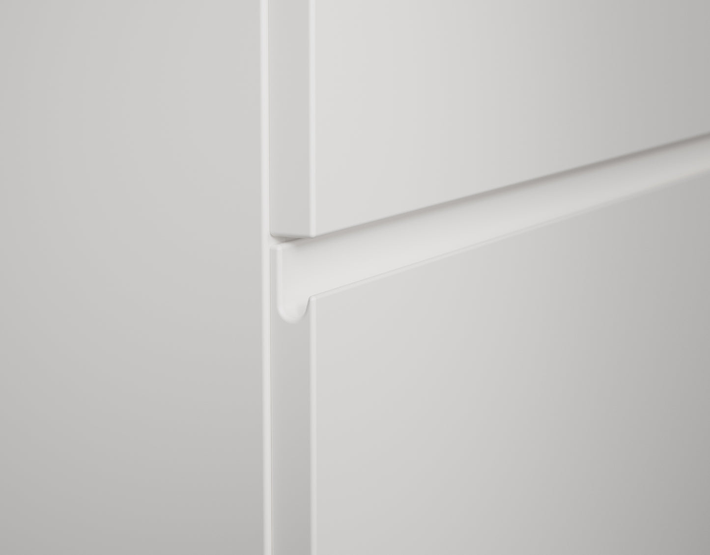 Kommod Core Grip Unit 70, Tvst i Pure White: detalj av front med grepplist. Bild: INR
