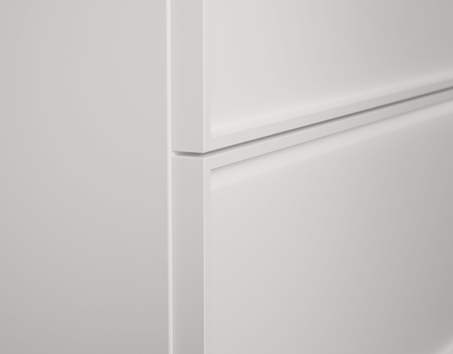 Kommod Core Sense Unit 60 i Pure White: detalj av front med dolt grepp i ramen. Bild: INR