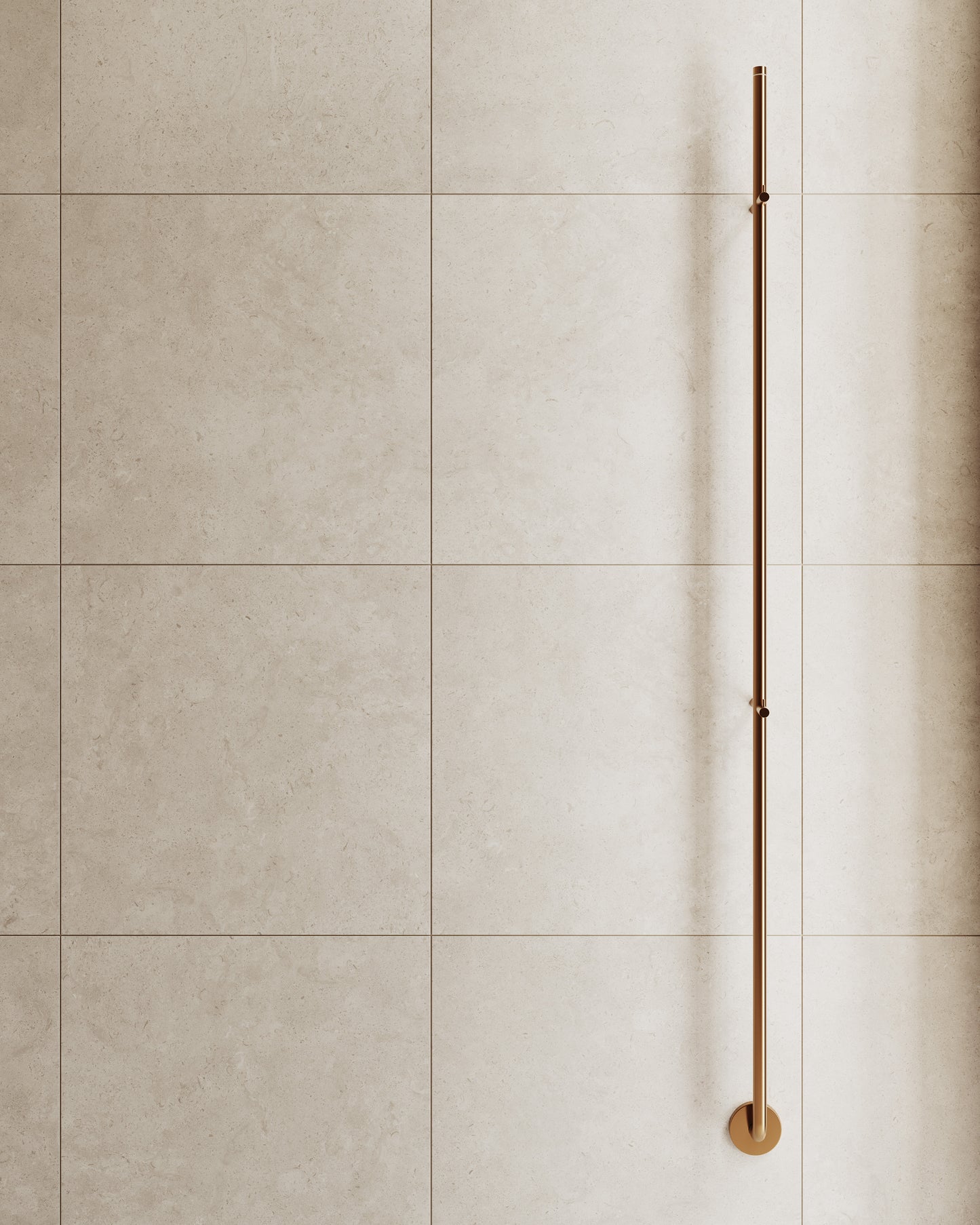 Inspiration: Handdukstork Line mot granitkeramik Stenvide Hay 60x60. Bild: INR
