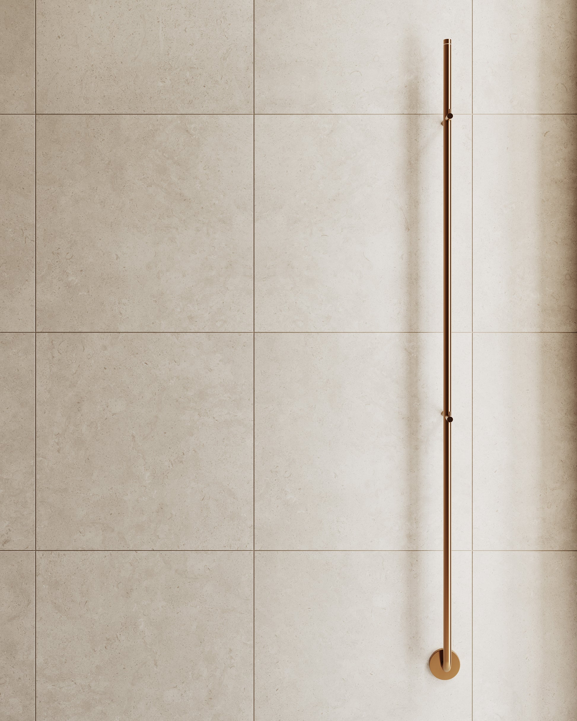Inspiration: Handdukstork Line mot granitkeramik Stenvide Hay 60x60. Bild: INR